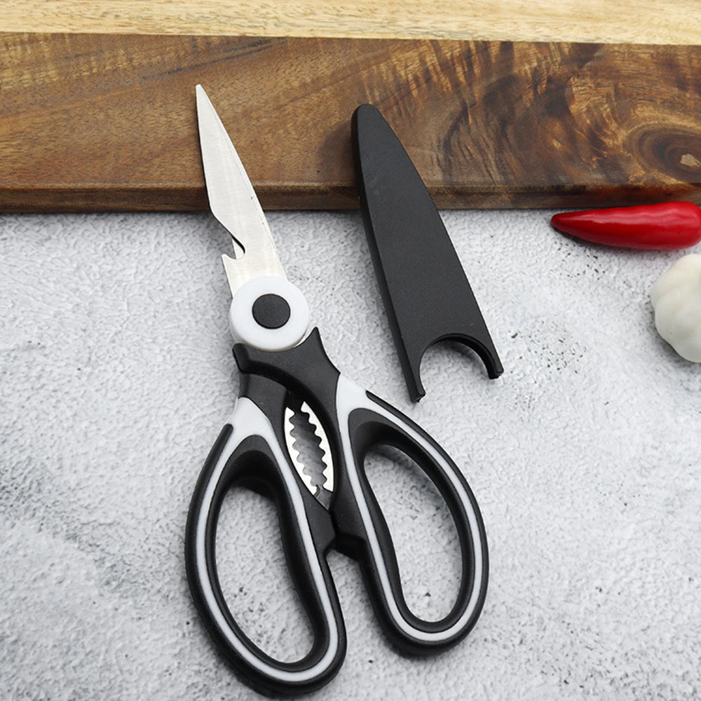1PC/2PCS Multi-Functional Scissors Kitchen Sharp Scissors Chicken Scissors Fish Bone Bottle Opener Rust-Proof Non-Slip Handle