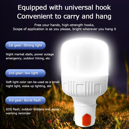 Outdoor USB Rechargeable LED Lamp Bulbs – High Brightness Emergency Light with Hook for Camping & Fishing