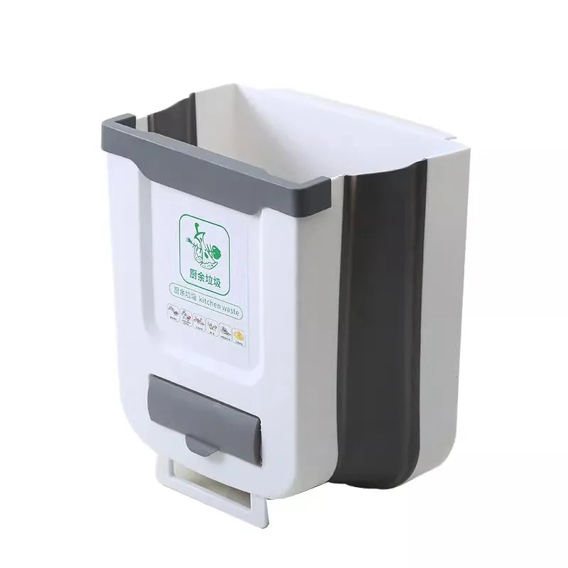 Kitchen Folding Trash Can – Wall & Cabinet Door Mounted Collapsible Trash Bin for Space Saving