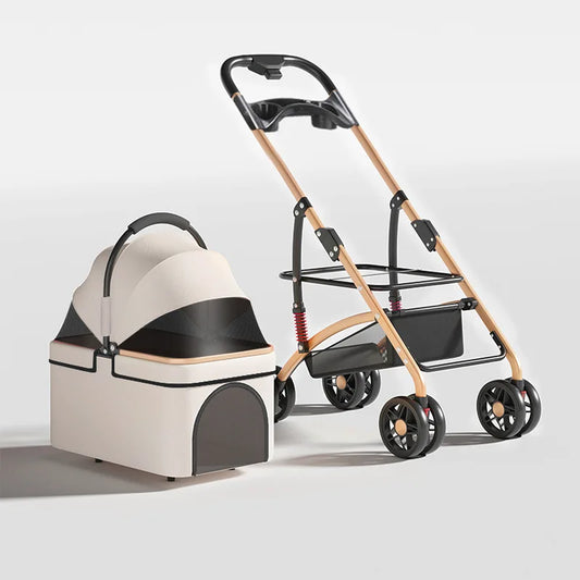Pet Stroller for Small Dogs & Cats – Lightweight Foldable Stroller Cart with Detachable Carrier, Bed & House