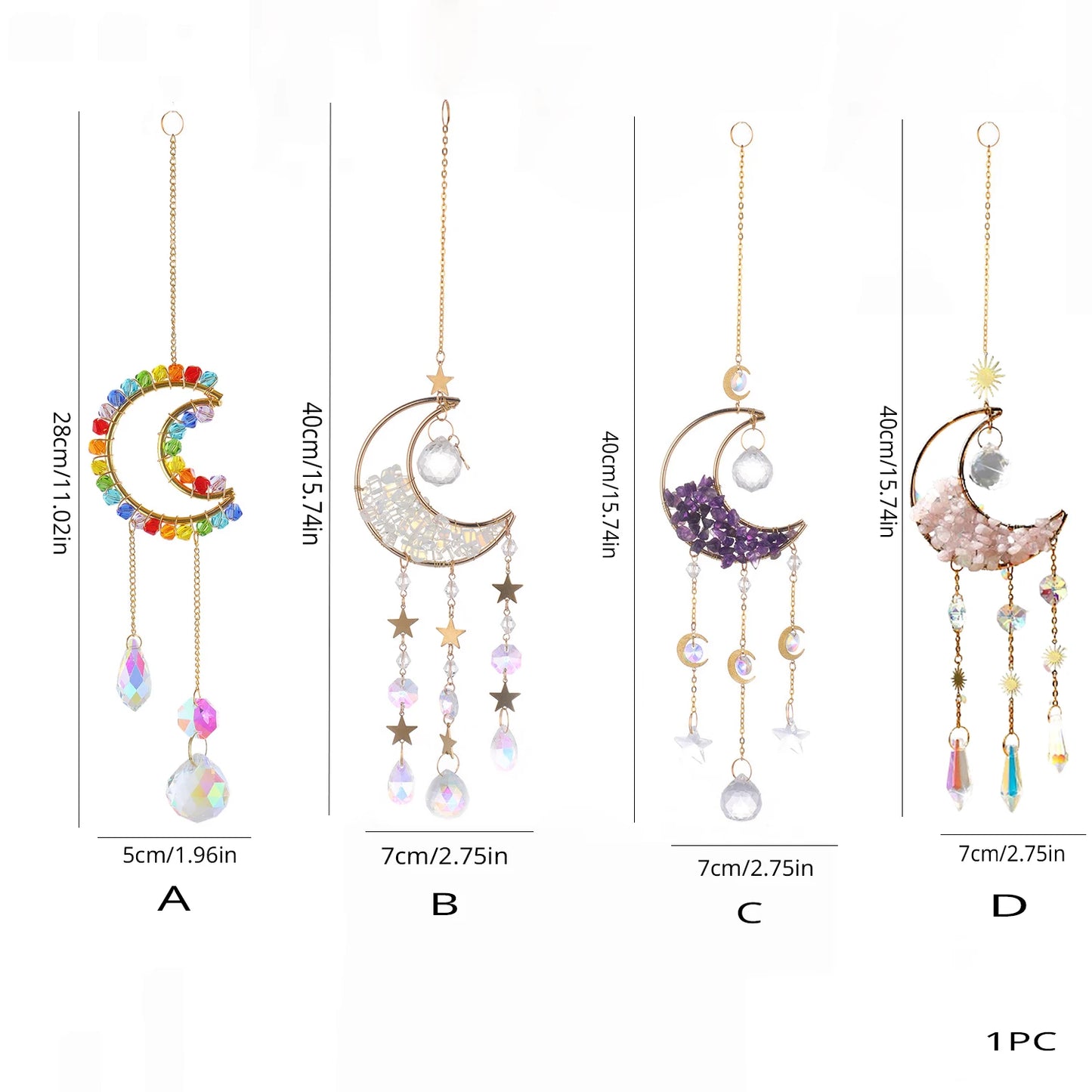 قطعة واحدة من زينة كريستالية بألوان قوس قزح، وزينة قمرية من الحجر الخام لتزيين المنزل، مناسبة لغرفة النوم أو الحديقة أو الشرفة. 