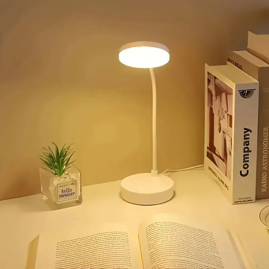 Flexible LED Desk Lamp with 3-Level Dimmer – USB Powered Eye-Caring Warm & White Light for Home Office & Study