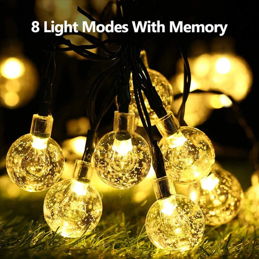 LED Solar String Lights – Waterproof Crystal Globe Lights with 8 Modes for Outdoor Garden, Patio, Tree & Party Decoration