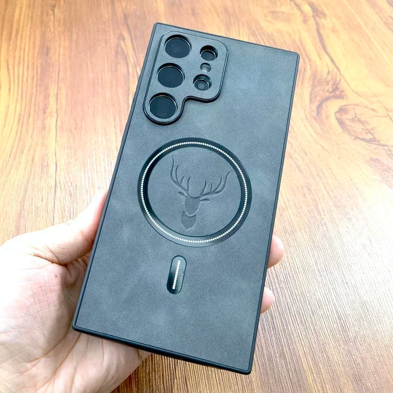 Vintage PU Leather MagSafe Case – Wireless Charging Compatible Cover for Samsung Galaxy S25 S24 S23 S22 S21 Ultra Plus FE Note 20