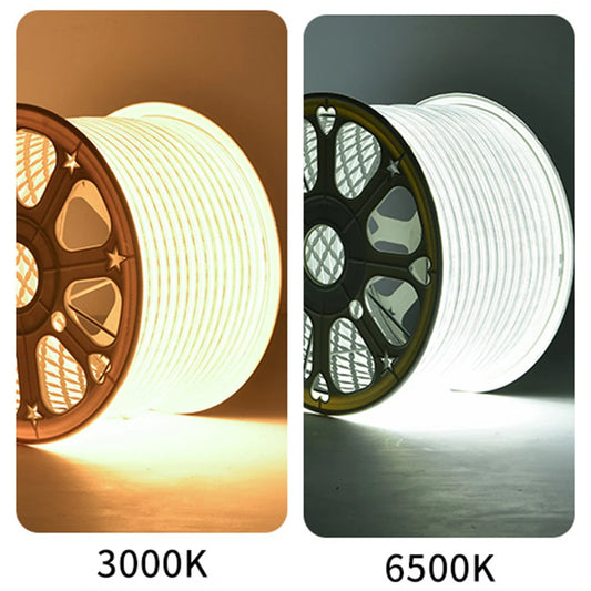 220V High Brightness COB LED Strip Lights IP65 Waterproof Flexible Ribbon for Indoor & Outdoor Garden Lighting