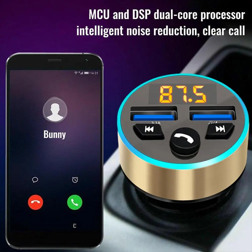 FM Transmitter Stereo Car MP3 Player Dual USB 3.1A Fast Charging Dual USB Charger Car Bluetooth 5.0 Handsfree Kit FM Modulator