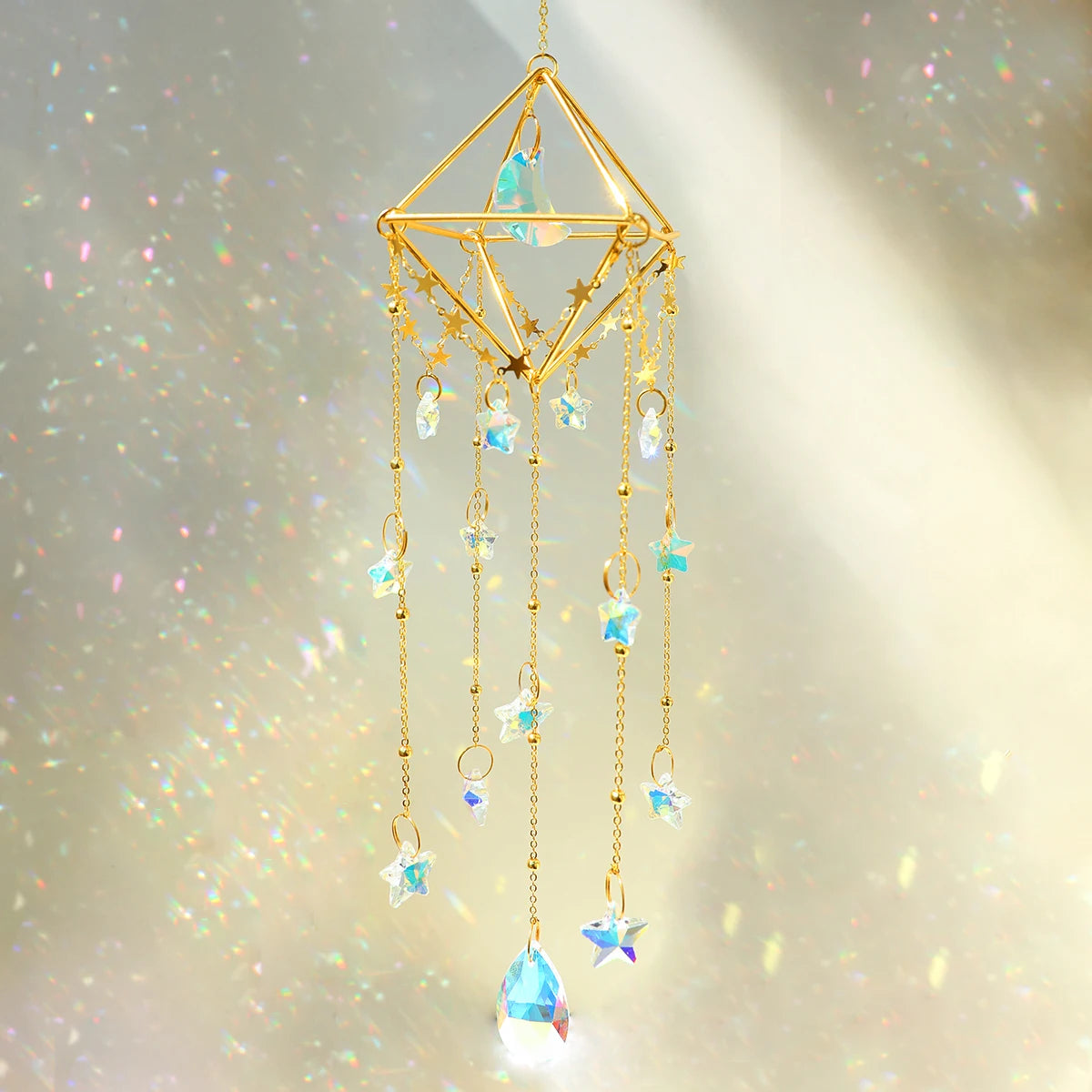 Hanging Sun Catcher Crystal Teardrop Chandelier Wind Chime Prism Suncatcher Rainbow Maker Light Catcher Window Garden Decoration