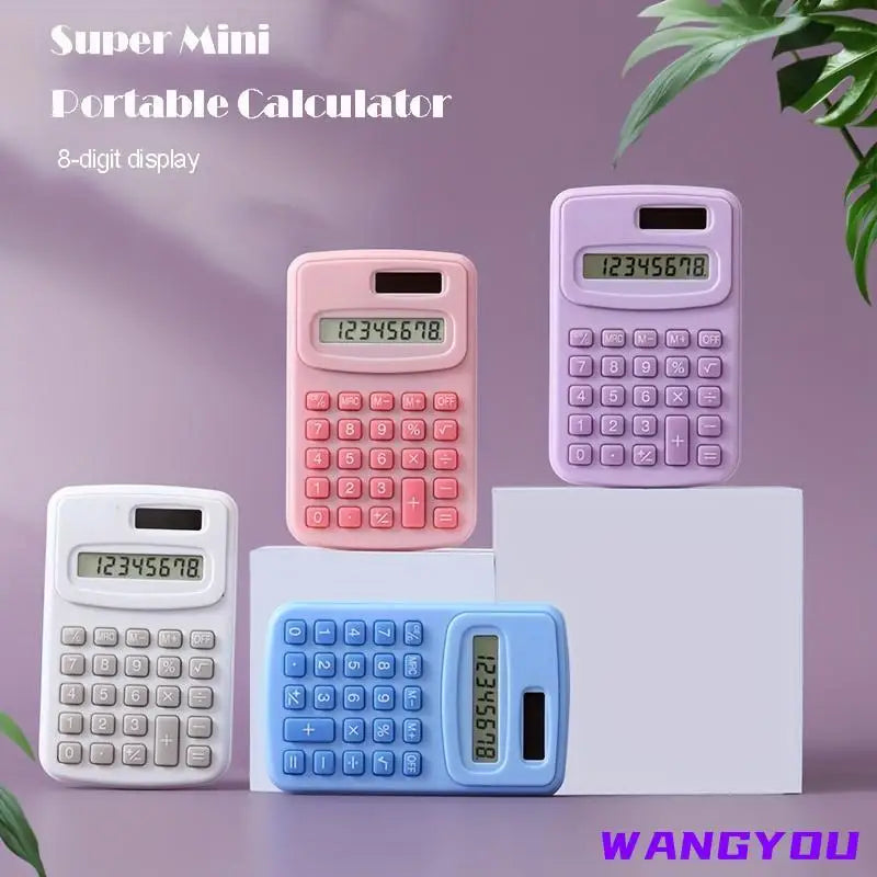 Small Solar Calculator Portable 8-Digit LCD Electronic Calculator – Cute Home & School Calculator for Kids and Primary Students
