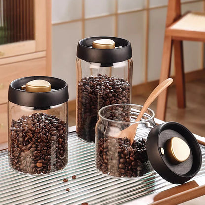 Vacuum Sealed Glass Jar – Coffee Bean & Food Storage Bottle with Silicone Seal for Freshness