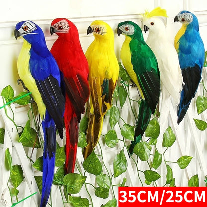 ببغاء صناعي مصنوع يدويًا، 25/35 سم، مجسم ريش إبداعي، زينة حديقة، حيوان، طائر، دعامة، ديكور مصغر