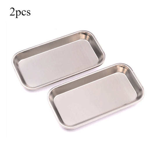 1/2PCS Stainless Steel Kitchen & Medical Storage Tray – Square Organizer for Dental, Tattoo, Nail & Medical Tools