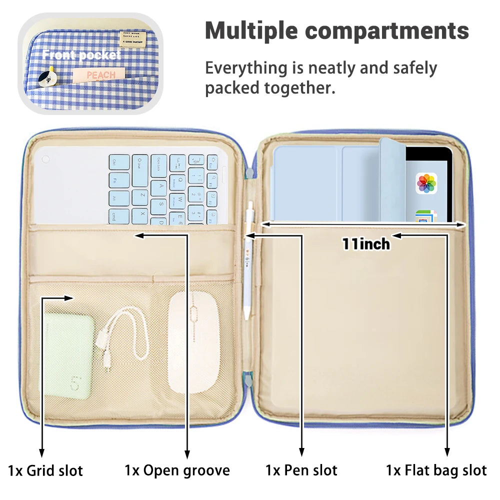 Cute Tablet Sleeve Bag 7.9-12.9 Inch Handbag Case – Shockproof Multi-Pocket Sleeve for iPad Pro, Samsung, Xiaomi