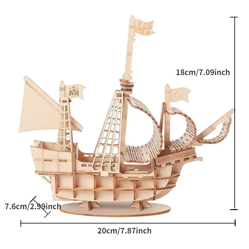 3D Wooden Sailboat Puzzle – DIY Craft Model for Kids & Adults