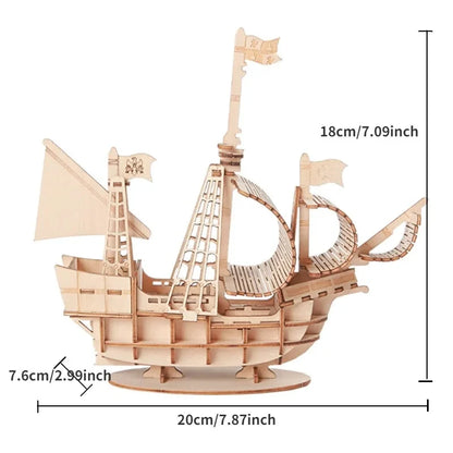 3D Wooden Sailboat Puzzle – DIY Craft Model for Kids & Adults