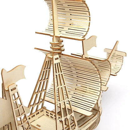 3D Wooden Sailboat Puzzle – DIY Craft Model for Kids & Adults
