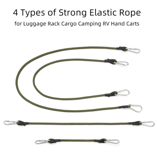 Adjustable Heavy-Duty Bungee Cord with Carabiner – 30–120cm Elastic Tie Strap for Luggage, Kayak, and Camping