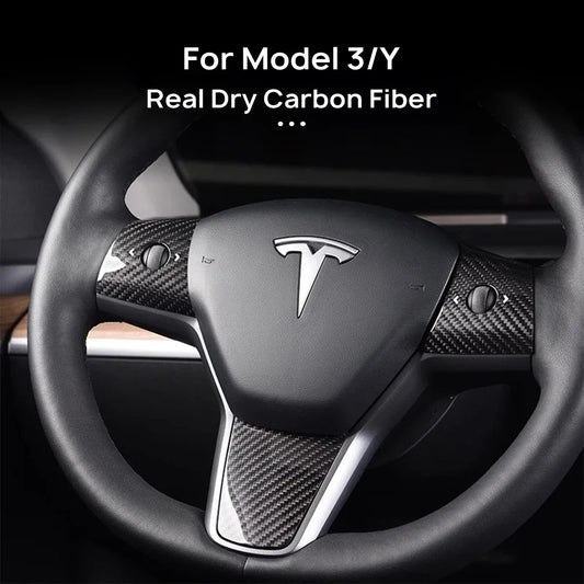 Real Dry Carbon Fiber Car Steering Wheel Cover Case Kit for Tesla Model 3 2017-2023 Model Y 2020-2024 Auto Exterior Accessories