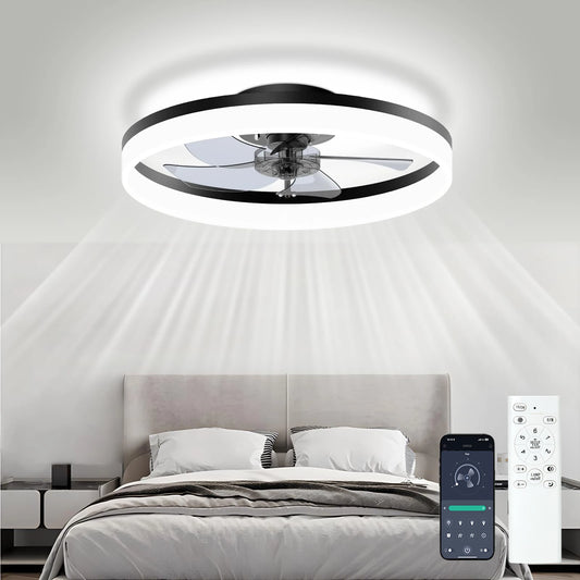 Simple LED Ceiling Fan Light with Remote Control – Infinite Dimming & 6-Speed Wind for Living Room & Bedroom