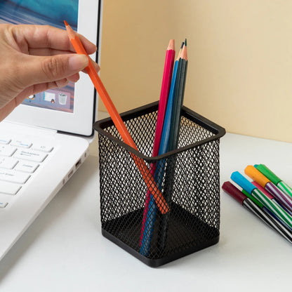 Metal Mesh Pencil Holder – Square/Round Desk Organizer for Office Supplies