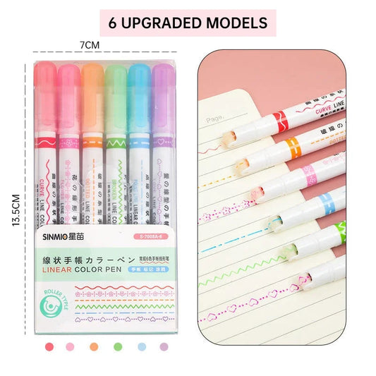 6Pcs/Set Flower Shape Outline Pens Highlighter Marker Curve Roller Tip Pen Cute Stationery Kawaii Graffiti School Acsesories