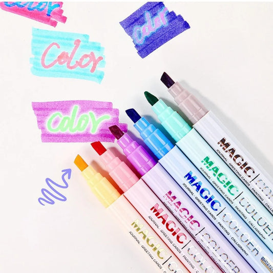 12Pcs Double-Ended Magic Color Marker Pen Set – Color-Changing Highlighter Pens for Scrapbooking & DIY