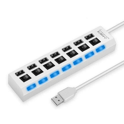 موزع USB متعدد المنافذ 2.0 - 4/7 منافذ USB عالية السرعة مع مفتاح LED لنقل البيانات من أجهزة الكمبيوتر المكتبية والمحمولة