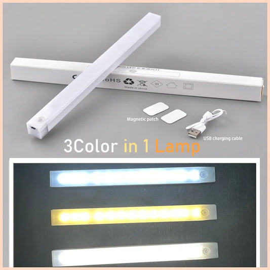 Cabinet Light USB Rechargeable Motion Sensor LED Bar Light Induction Night Light Portable for Kitchen Bedside Wardrobe Closet