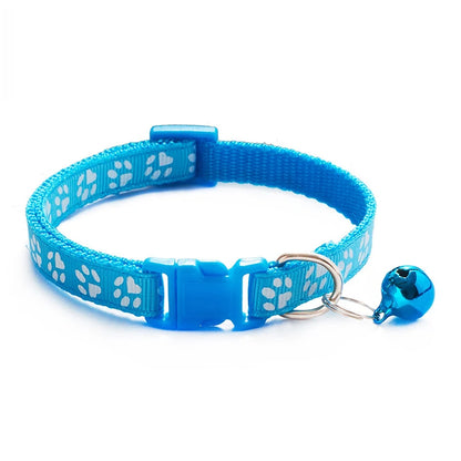 Adjustable Cat Collar with Bell – Dog Print Pet Necklace in Multiple Colors