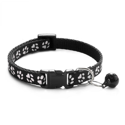 Adjustable Cat Collar with Bell – Dog Print Pet Necklace in Multiple Colors