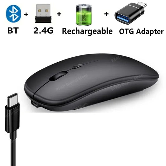 Wireless Mouse Bluetooth-Compatible Gaming Mouse (Dual Mode:BT+2.4Ghz) Ergonomic Rechargeable Mice for PC/Laptop/Macbook  ﻿